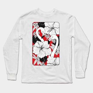 Flamingos, tropical flowers and leaves Long Sleeve T-Shirt